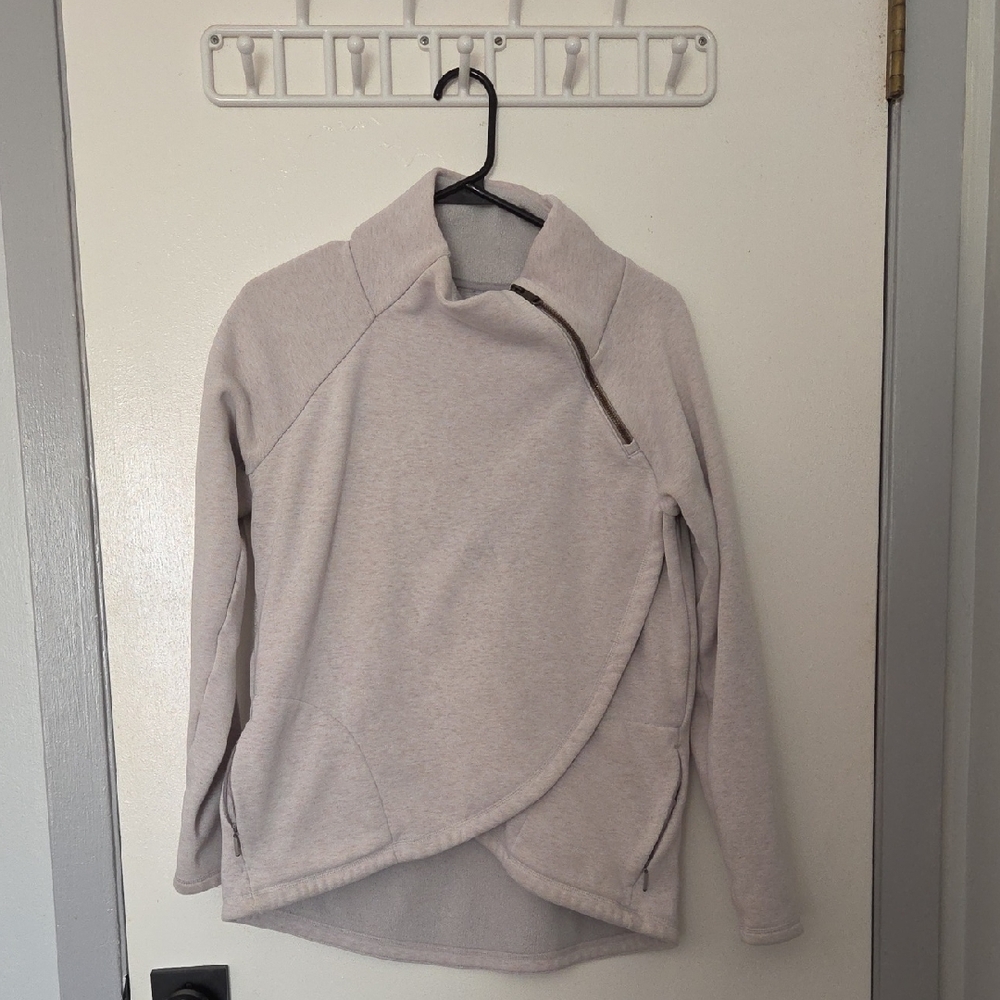 Athleta Cozy Karma Asym Pullover Small Petite SP Heather Grey Zip Hoodie